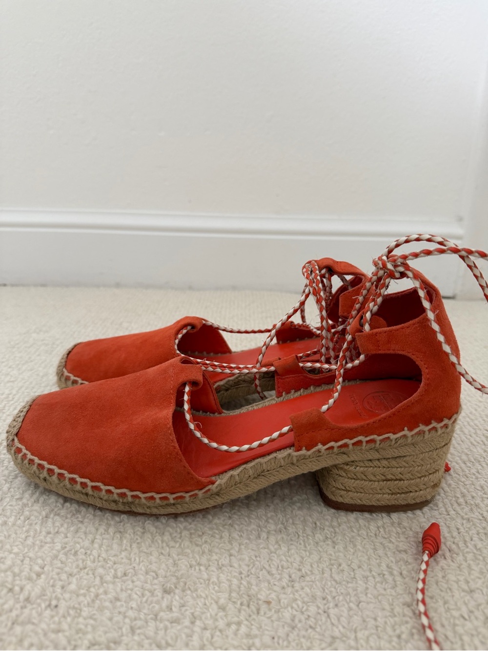 Tory Burch Orange Suede Lace-Up Espadrilles - Women Sz 9.5 - Picture 3 of 8